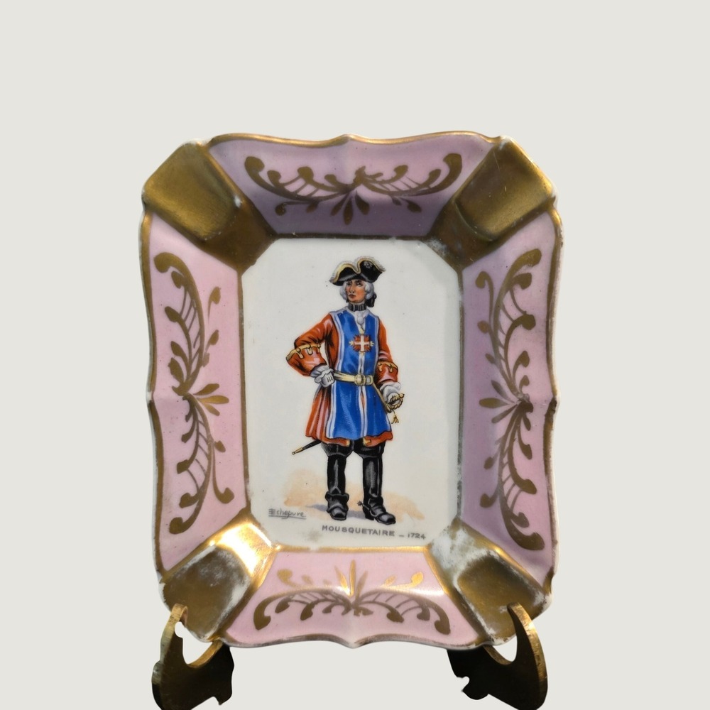Vintage Echepurne French Porcelain Mousquetaire‎ 1724 Pink Gold Trinket Ashtray